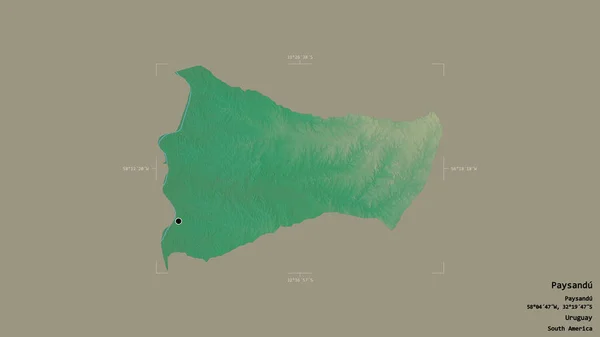 乌拉圭省Paysandu的一个地区 在一个地理参照框的坚实背景上被隔离 地形浮雕图 3D渲染 — 图库照片