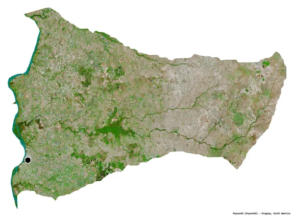 Tvar Paysandu Departement Uruguay Hlavním Městem Izolovaným Bílém Pozadí Satelitní — Stock fotografie