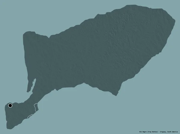 ウルグアイ県のリオ ネグロの形で その首都はしっかりとした色の背景に隔離されています 色の標高マップ 3Dレンダリング — ストック写真