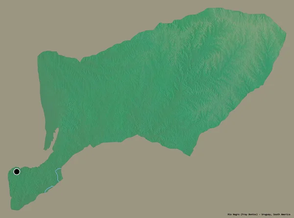 乌拉圭省里奥内格罗的形状 其首都以纯色背景隔离 地形浮雕图 3D渲染 — 图库照片