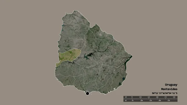 ウルグアイの首都 主要な地域部門と分離されたリオ ネグロ地域での荒廃した形 ラベル 衛星画像 3Dレンダリング — ストック写真