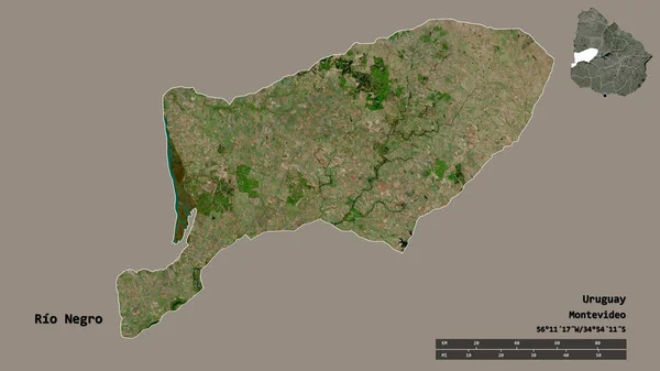 ウルグアイ省のリオ ネグロの形で その資本はしっかりとした背景に隔離されています 距離スケール リージョンプレビュー およびラベル 衛星画像 3Dレンダリング — ストック写真