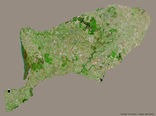 乌拉圭省里奥内格罗的形状 其首都以纯色背景隔离 卫星图像 3D渲染 — 图库照片