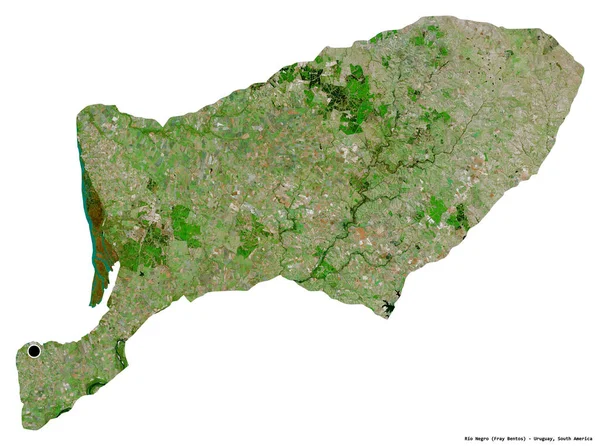 ウルグアイ省のリオ ネグロの形で 首都は白い背景に孤立している 衛星画像 3Dレンダリング — ストック写真