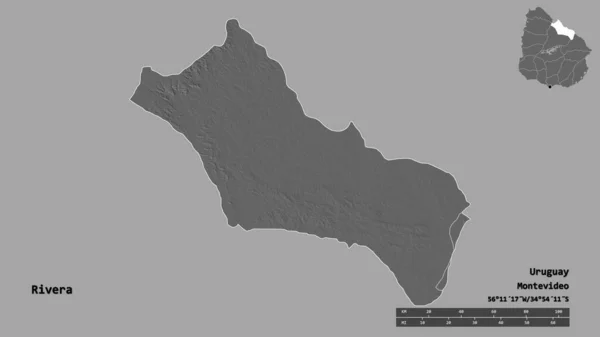 Kształt Rivery Departamentu Urugwaju Stolicą Odizolowaną Solidnym Tle Skala Odległości — Zdjęcie stockowe