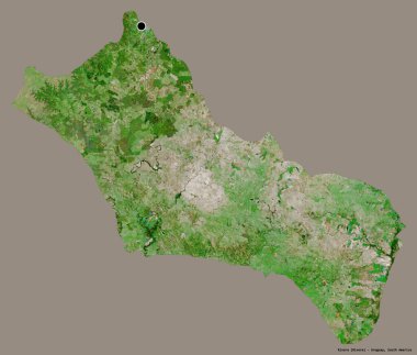 Rivera 'nın şekli, Uruguay departmanı, başkenti koyu renk arka planda izole edilmiş. Uydu görüntüleri. 3B görüntüleme