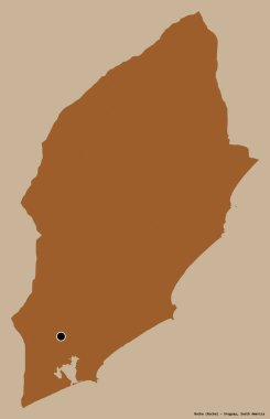 Rocha 'nın şekli, Uruguay departmanı, başkenti koyu renk arka planda izole edilmiş. Desenli dokuların bileşimi. 3B görüntüleme