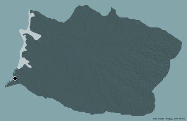 Salto 'nun şekli, Uruguay Bölümü, sermayesi katı renk arkaplanı ile izole edilmiş. Renkli yükseklik haritası. 3B görüntüleme