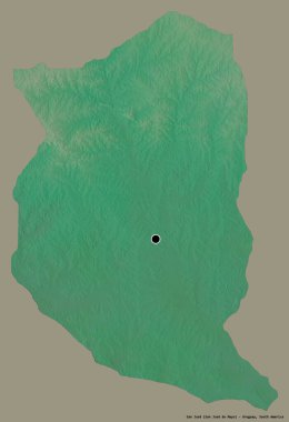 San Jose 'nin şekli, Uruguay departmanı, başkenti koyu renk arka planda izole edilmiş. Topografik yardım haritası. 3B görüntüleme