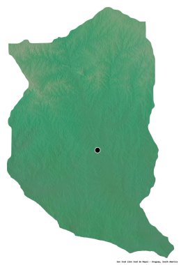 San Jose 'nin şekli, Uruguay departmanı, başkenti beyaz arka planda izole edilmiş. Topografik yardım haritası. 3B görüntüleme