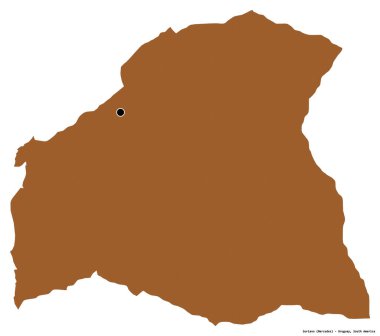 Soriano 'nun şekli, Uruguay departmanı, başkenti beyaz arka planda izole edilmiş. Desenli dokuların bileşimi. 3B görüntüleme