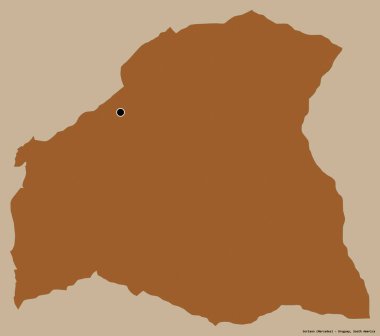 Soriano 'nun Shape of Soriano, Uruguay departmanı, başkenti katı renk arkaplanı ile izole edilmiştir. Desenli dokuların bileşimi. 3B görüntüleme