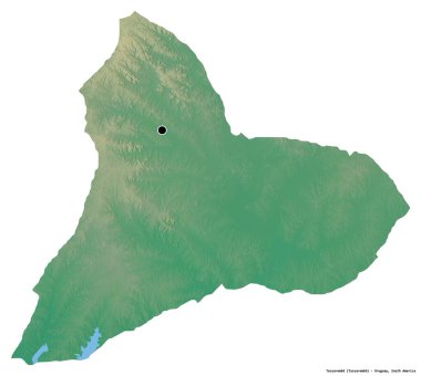 Tacuarembo 'nun şekli, Uruguay departmanı, başkenti beyaz arka planda izole edilmiş. Topografik yardım haritası. 3B görüntüleme