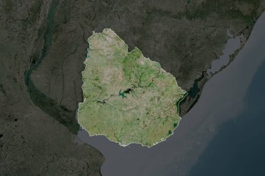 Uruguay 'ın şekli komşu bölgelerin dedoygunluğuyla ayrılır. Sınırlar. Uydu görüntüleri. 3B görüntüleme
