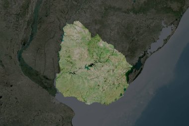 Uruguay 'ın şekli komşu bölgelerin dedoygunluğuyla ayrılır. Uydu görüntüleri. 3B görüntüleme