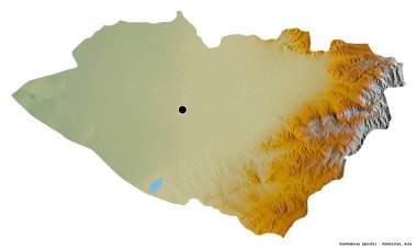 Başkenti beyaz arka planda izole edilmiş olan Kashkadarya, Özbekistan bölgesi. Topografik yardım haritası. 3B görüntüleme