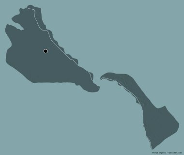 Özbekistan 'ın Khorezm bölgesi, başkenti katı renk arkaplanı ile izole edilmiş. Renkli yükseklik haritası. 3B görüntüleme