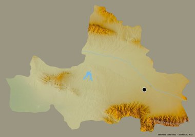 Özbekistan 'ın Semerkant bölgesi, başkenti katı renk arkaplanı ile izole edilmiştir. Topografik yardım haritası. 3B görüntüleme