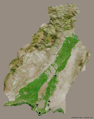Özbekistan 'ın Surkhandarya bölgesi, başkenti katı renk arkaplanı ile izole edilmiş. Uydu görüntüleri. 3B görüntüleme