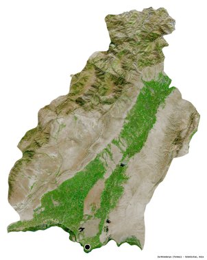 Özbekistan 'ın Surkhandarya bölgesi, başkenti beyaz arka planda izole edilmiş. Uydu görüntüleri. 3B görüntüleme