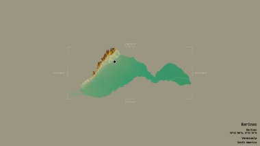 Barinas bölgesi, Venezuela eyaleti, katı bir arka planda izole edilmiş bir sınır kutusunda. Etiketler. Topografik yardım haritası. 3B görüntüleme