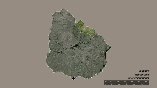 以首都 主要区域分部和分离的里维拉地区为首都的乌拉圭的绝望状态 卫星图像 3D渲染 — 图库照片