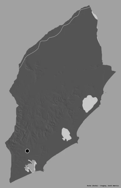 ウルグアイ県のロチャの形で その首都はしっかりとした色の背景に隔離されています 標高マップ 3Dレンダリング — ストック写真