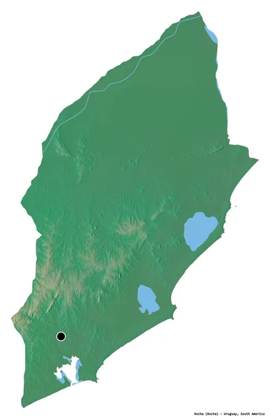 ウルグアイ省のロチャの形で 首都は白い背景に隔離されています 地形図 3Dレンダリング — ストック写真