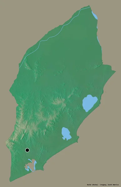 ウルグアイ県のロチャの形で その首都はしっかりとした色の背景に隔離されています 地形図 3Dレンダリング — ストック写真