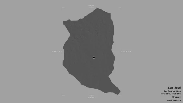 ウルグアイ省サンノゼの地域は 洗練された境界線の箱の中にしっかりとした背景に隔離されています ラベル 標高マップ 3Dレンダリング — ストック写真
