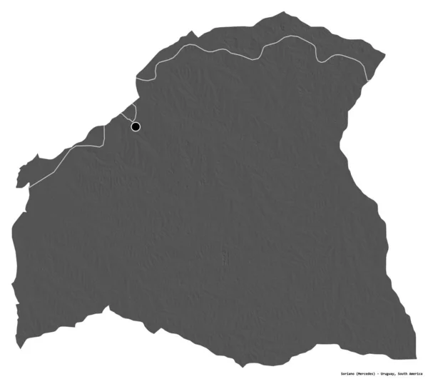 Kształt Soriano Departament Urugwaju Stolicą Odizolowaną Białym Tle Dwupoziomowa Mapa — Zdjęcie stockowe