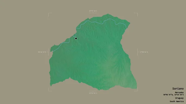 乌拉圭省Soriano的一个区域 在一个地理参照框的坚实背景下被隔离 地形浮雕图 3D渲染 — 图库照片