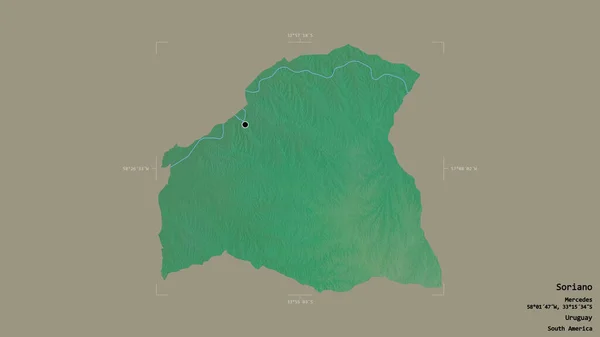 ウルグアイの部門であるSoriano地区は 洗練された境界ボックスにしっかりとした背景に隔離されています ラベル 地形図 3Dレンダリング — ストック写真