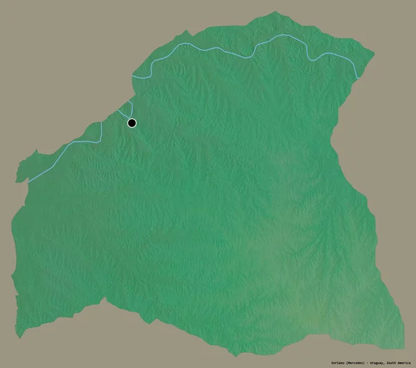 ウルグアイ省のソリアノの形は その首都はしっかりとした色の背景に隔離されています 地形図 3Dレンダリング — ストック写真