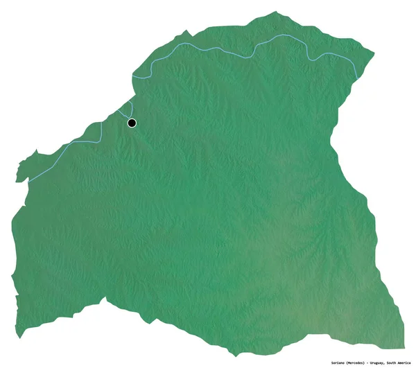 Form Soriano Uruguay Med Huvudstaden Isolerad Vit Bakgrund Topografisk Hjälpkarta — Stockfoto