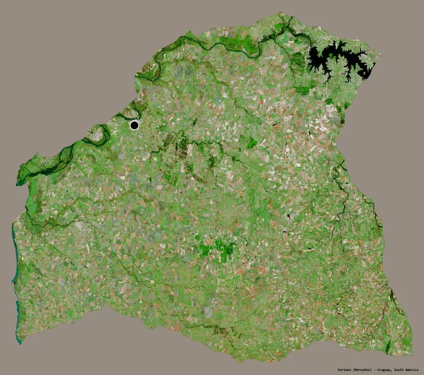 ウルグアイ省のソリアノの形は その首都はしっかりとした色の背景に隔離されています 衛星画像 3Dレンダリング — ストック写真