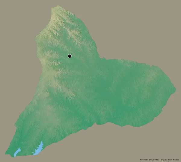 乌拉圭省Tacuarembo的形状 其首都用纯色背景隔开 地形浮雕图 3D渲染 — 图库照片
