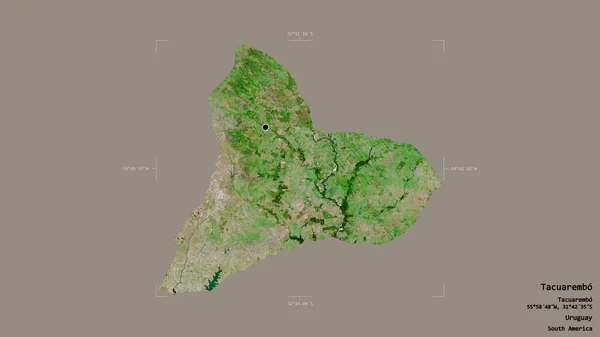ウルグアイの部門であるタクーアレンボのエリアは 洗練された境界ボックス内のしっかりとした背景に隔離されています ラベル 衛星画像 3Dレンダリング — ストック写真