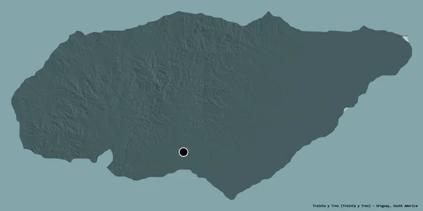 乌拉圭省Treinta Tres的形状 其首都以纯色背景隔离 彩色高程图 3D渲染 — 图库照片