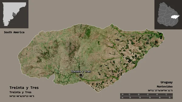 Treinta Tres Uruguay Bölümü Başkenti Uzaklık Ölçeği Gösterimler Etiketler Uydu — Stok fotoğraf
