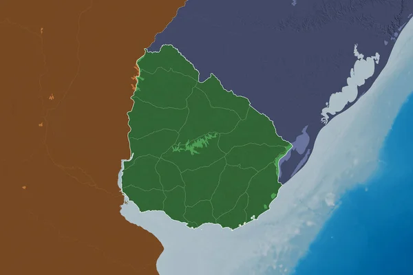 Área Extendida Uruguay Con Contorno País Fronteras Internacionales Regionales Mapa —  Fotos de Stock