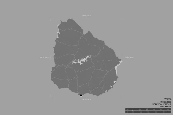Área Uruguai Isolada Fundo Sólido Uma Caixa Delimitadora Georreferenciada Divisão — Fotografia de Stock