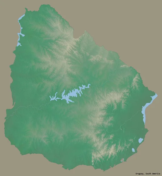Форма Уругвая Столицей Изолирована Сплошном Цветном Фоне Топографическая Карта Рельефа — стоковое фото