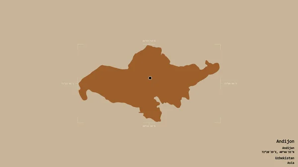 乌兹别克斯坦安集延地区 在一个地理参照框的坚实背景上被隔离 图形纹理的组成 3D渲染 — 图库照片
