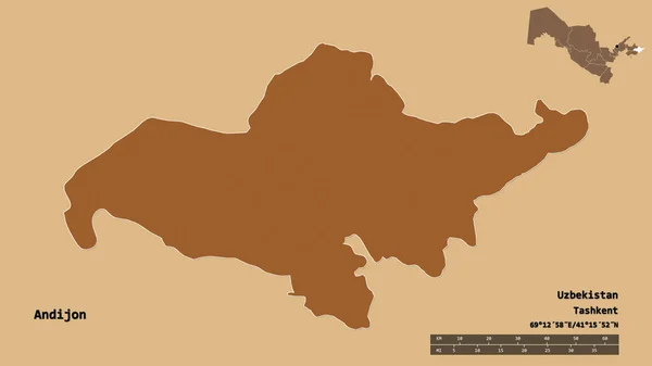 Σχήμα Andijon Περιοχή Του Ουζμπεκιστάν Κεφάλαιό Της Απομονωμένο Στέρεο Υπόβαθρο — Φωτογραφία Αρχείου