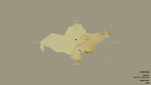 ウズベキスタンの地域であるアンディジョンの地域は 洗練された境界の箱の中にしっかりとした背景に隔離されています ラベル 地形図 3Dレンダリング — ストック写真
