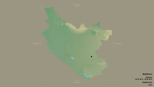 Obszar Bukhoro Region Uzbekistanu Odizolowany Solidnym Tle Georeferencyjnej Skrzynce Granicznej — Zdjęcie stockowe
