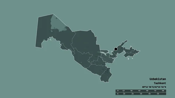 Ungesättigte Form Usbekistans Mit Seiner Hauptstadt Der Wichtigsten Regionalen Teilung — Stockfoto
