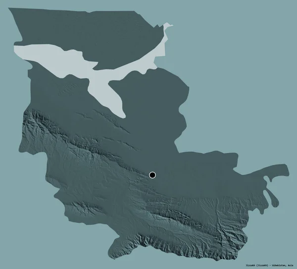 乌兹别克斯坦Jizzakh地区的形状 其首都用纯色背景隔开 彩色高程图 3D渲染 — 图库照片