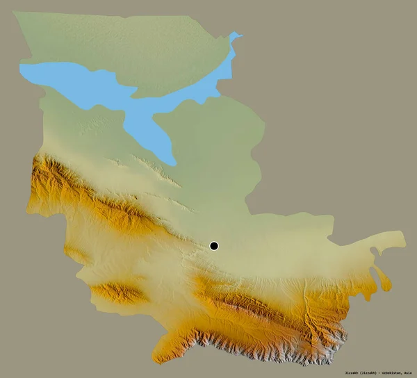 乌兹别克斯坦Jizzakh地区的形状 其首都用纯色背景隔开 地形浮雕图 3D渲染 — 图库照片